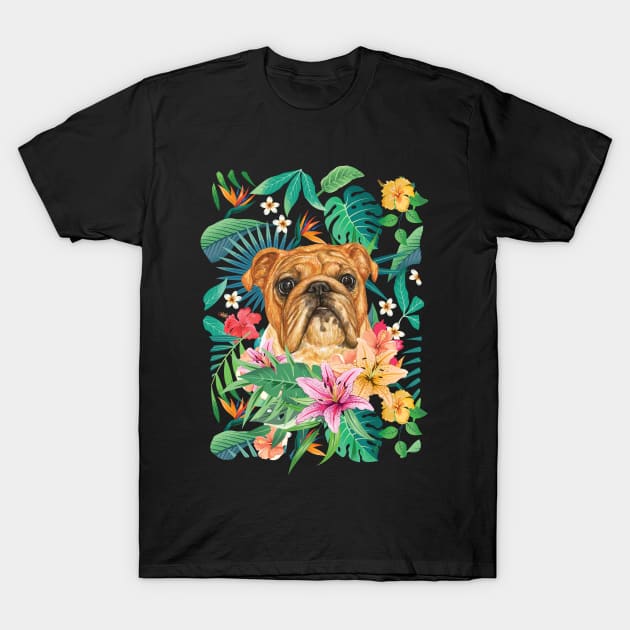 Tropical Fawn English Bulldog 2 T-Shirt by LulululuPainting